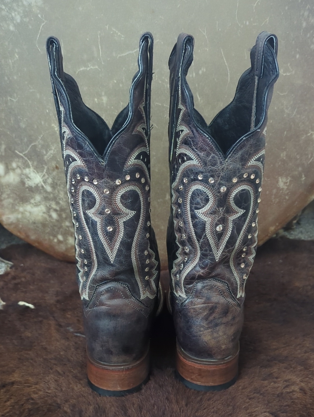 DAN POST DP3770 Espresso Brown leather cowgirl western boots square toe sz 9 EUC - Picture 5 of 16